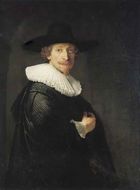 Reproduction du tableau « Portrait d'un homme debout dans l'embrasure d'une porte - Rembrandt » par Alpha Reproduction en peinture à l’huile