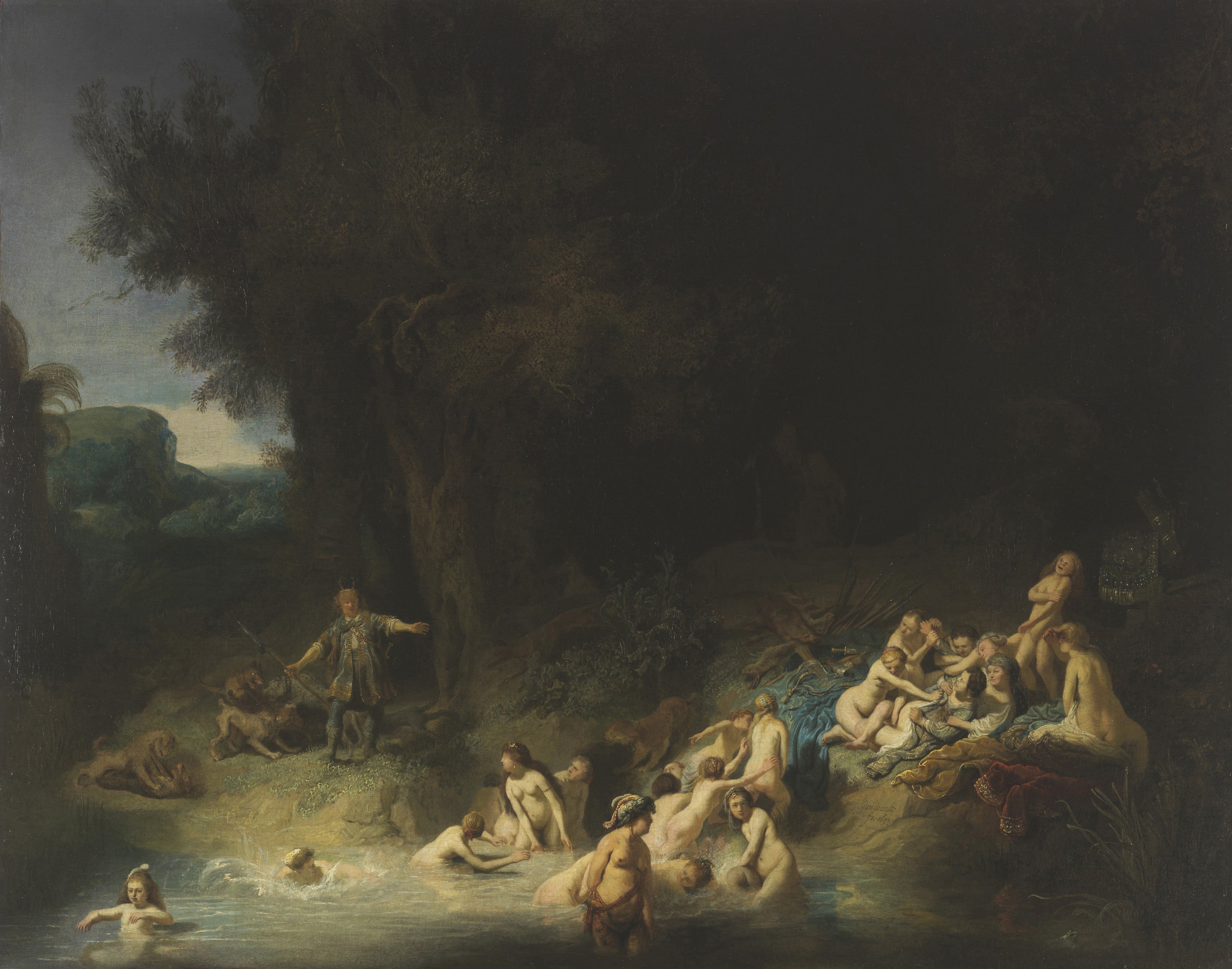 Reproduction du tableau « Diane et ses nymphes surprises au bain par Actéon - Rembrandt » par Alpha Reproduction en peinture à l’huile
