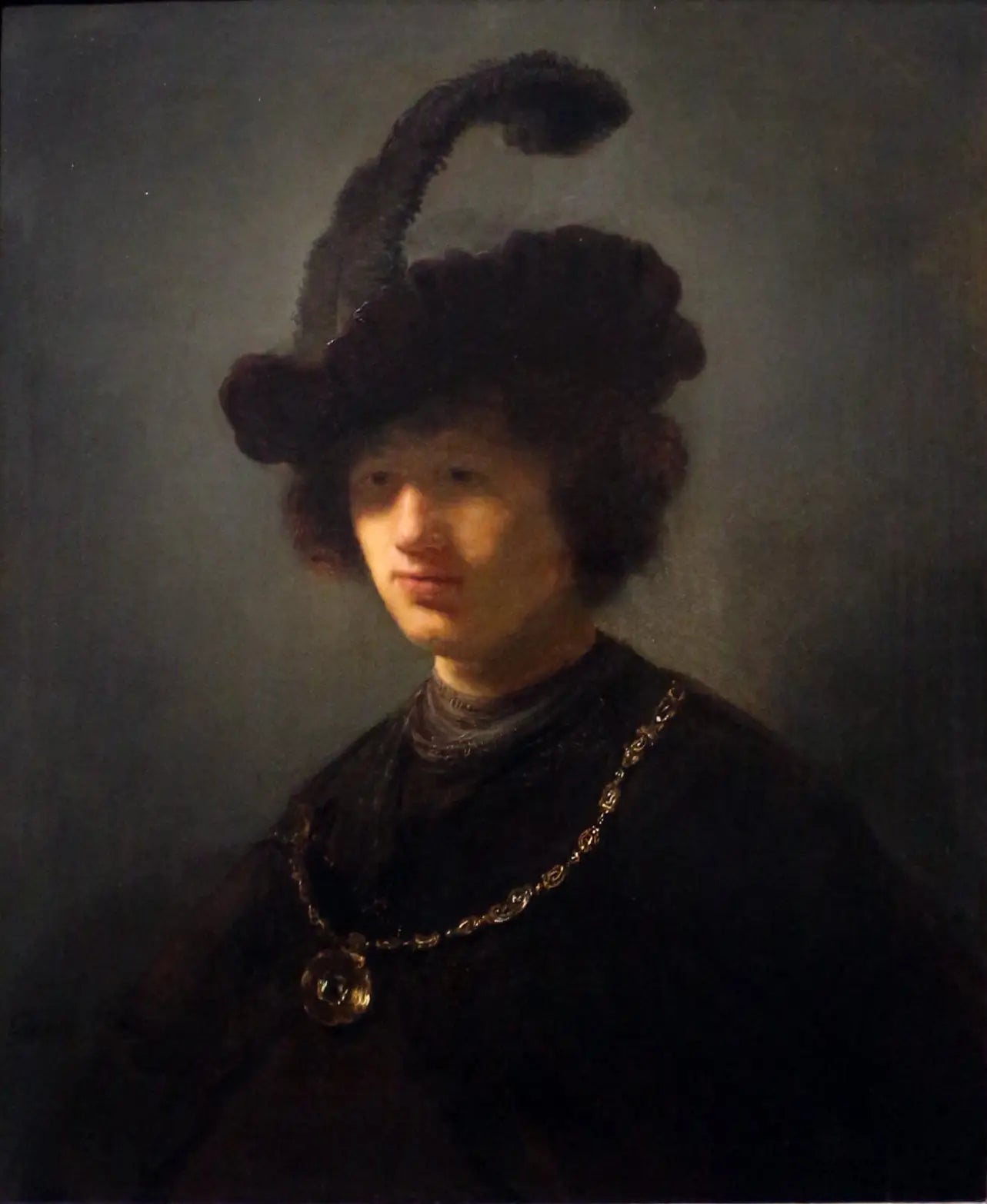 Reproduction du tableau « Jeune homme au chapeau à plumes - Rembrandt » par Alpha Reproduction en peinture à l’huile