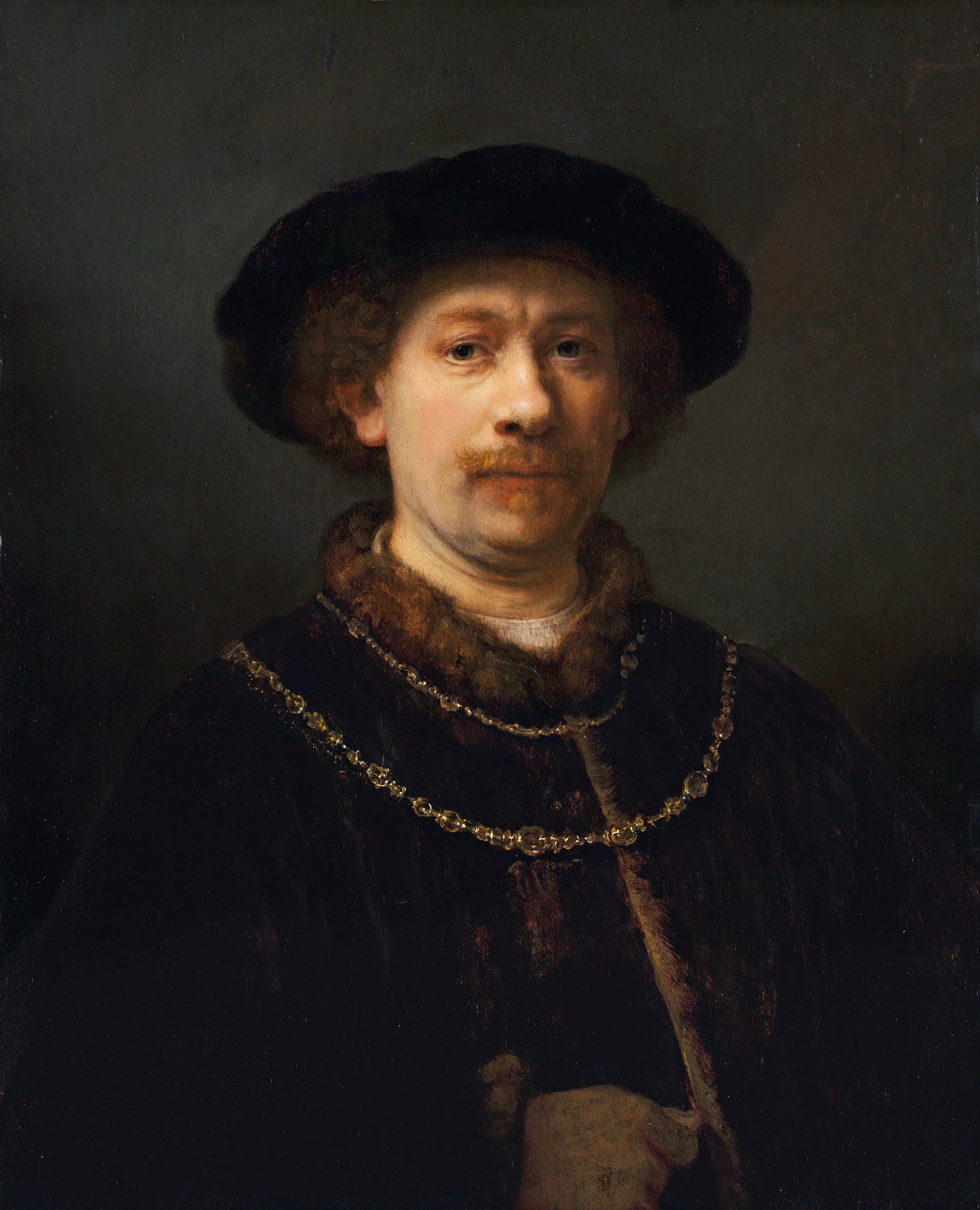 Reproduction du tableau « Autoportrait au chapeau et deux chaînes - Rembrandt » par Alpha Reproduction en peinture à l’huile