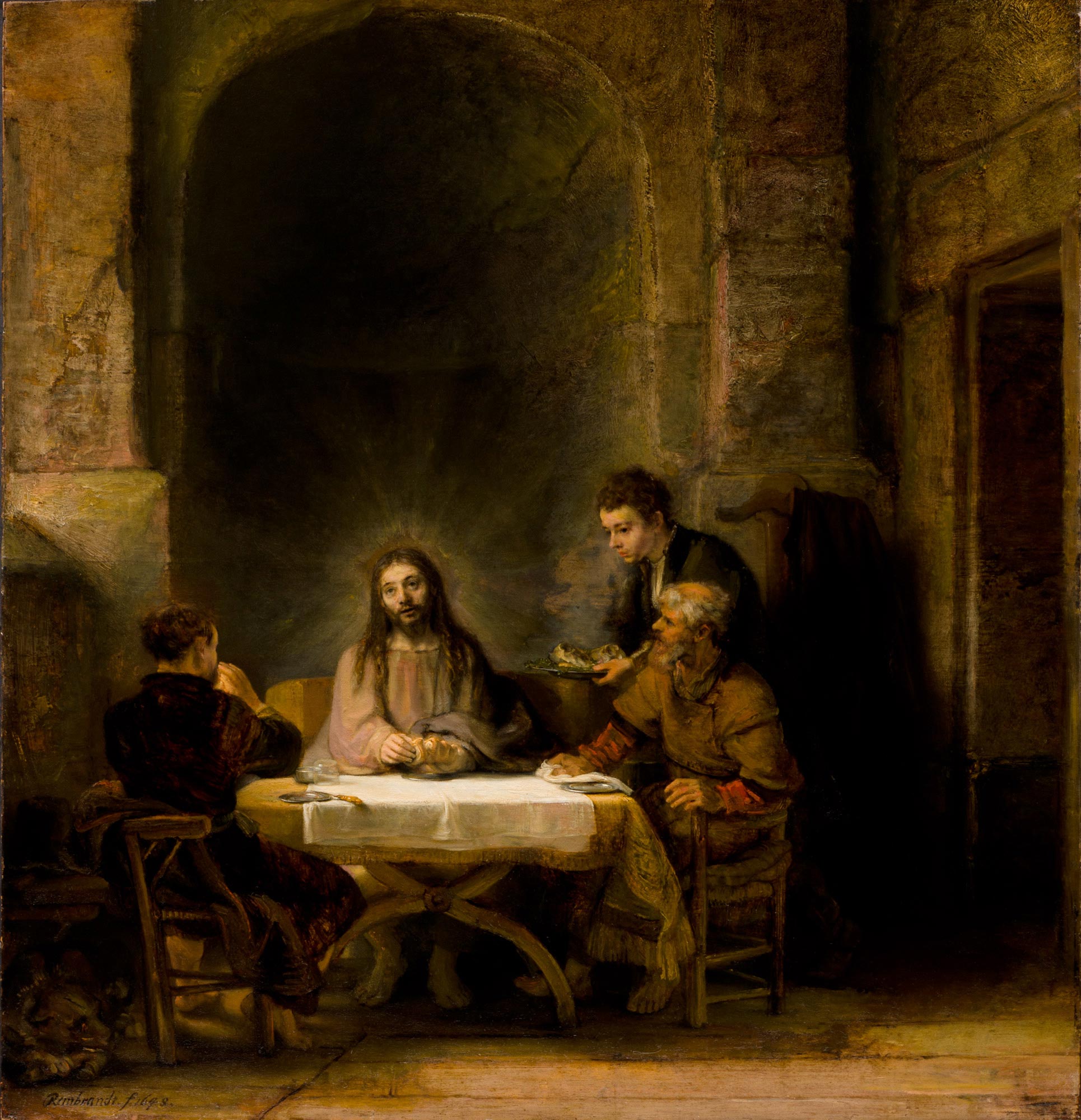 Reproduction du tableau « Le Christ se révélant aux pèlerins d'Emmaüs - Rembrandt » par Alpha Reproduction en peinture à l’huile