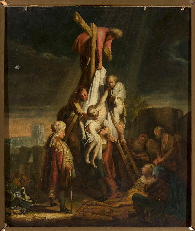 Reproduction du tableau « Descente de la Croix (Matthieu 27:58–59 ; Marc 15:45–46 ; Luc 23:52–53 ; Jean 19:38) - Rembrandt » par Alpha Reproduction en peinture à l’huile