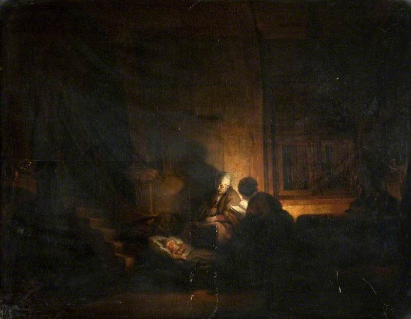 Reproduction du tableau « La Sainte Famille le soir - Rembrandt » par Alpha Reproduction en peinture à l’huile
