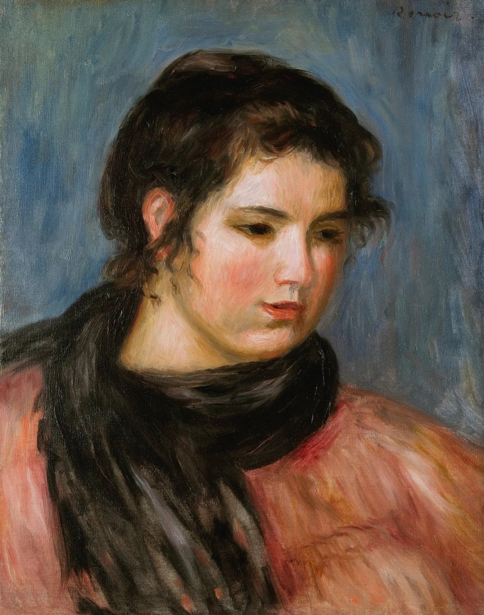 Reproduction du tableau « Gabrielle à l'écharpe noire - Pierre-Auguste Renoir » par Alpha Reproduction en peinture à l’huile