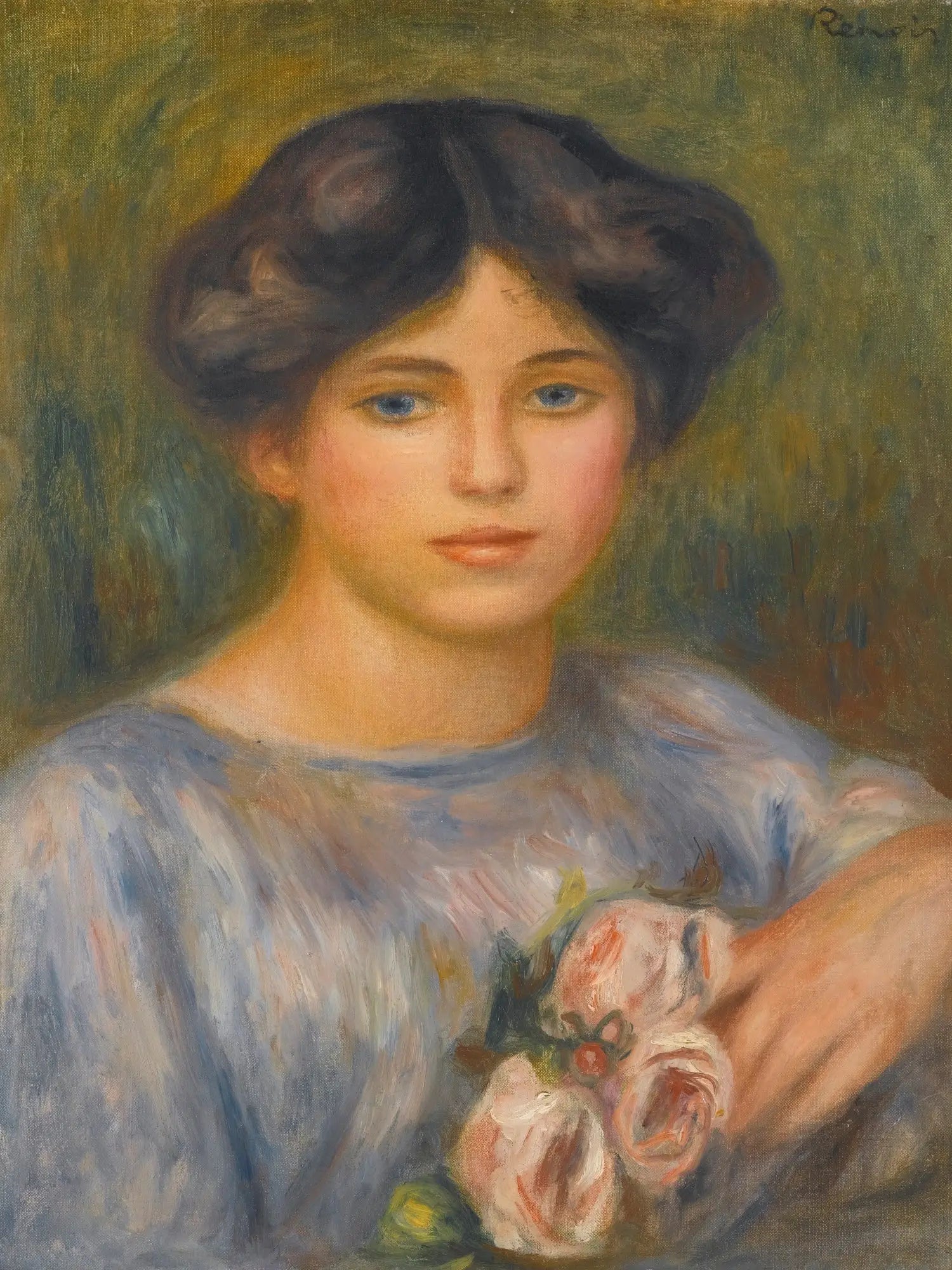 Reproduction du tableau « Jeune fille aux roses - Pierre-Auguste Renoir » par Alpha Reproduction en peinture à l’huile