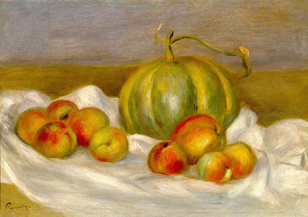 Reproduction du tableau « Nature morte au melon et aux pêches - Pierre-Auguste Renoir » par Alpha Reproduction en peinture à l’huile