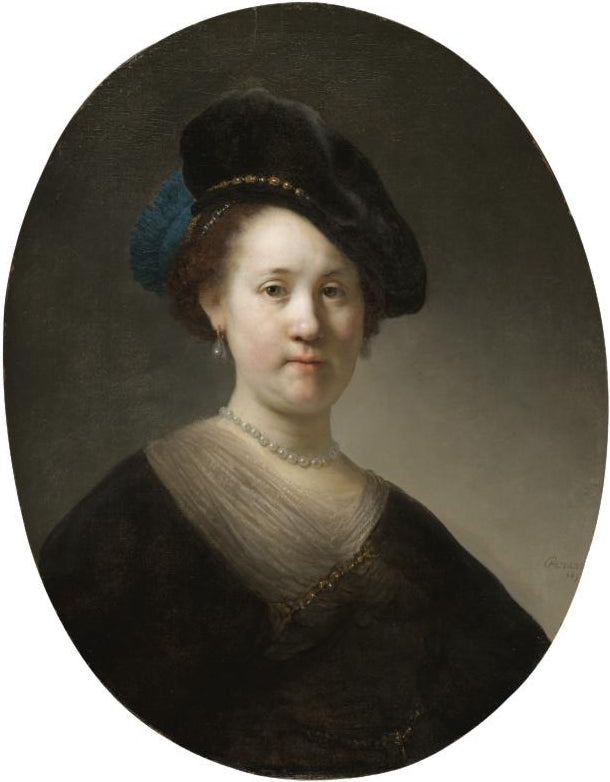Reproduction du tableau « Buste d'une jeune femme au béret à plumes - Rembrandt » par Alpha Reproduction en peinture à l’huile