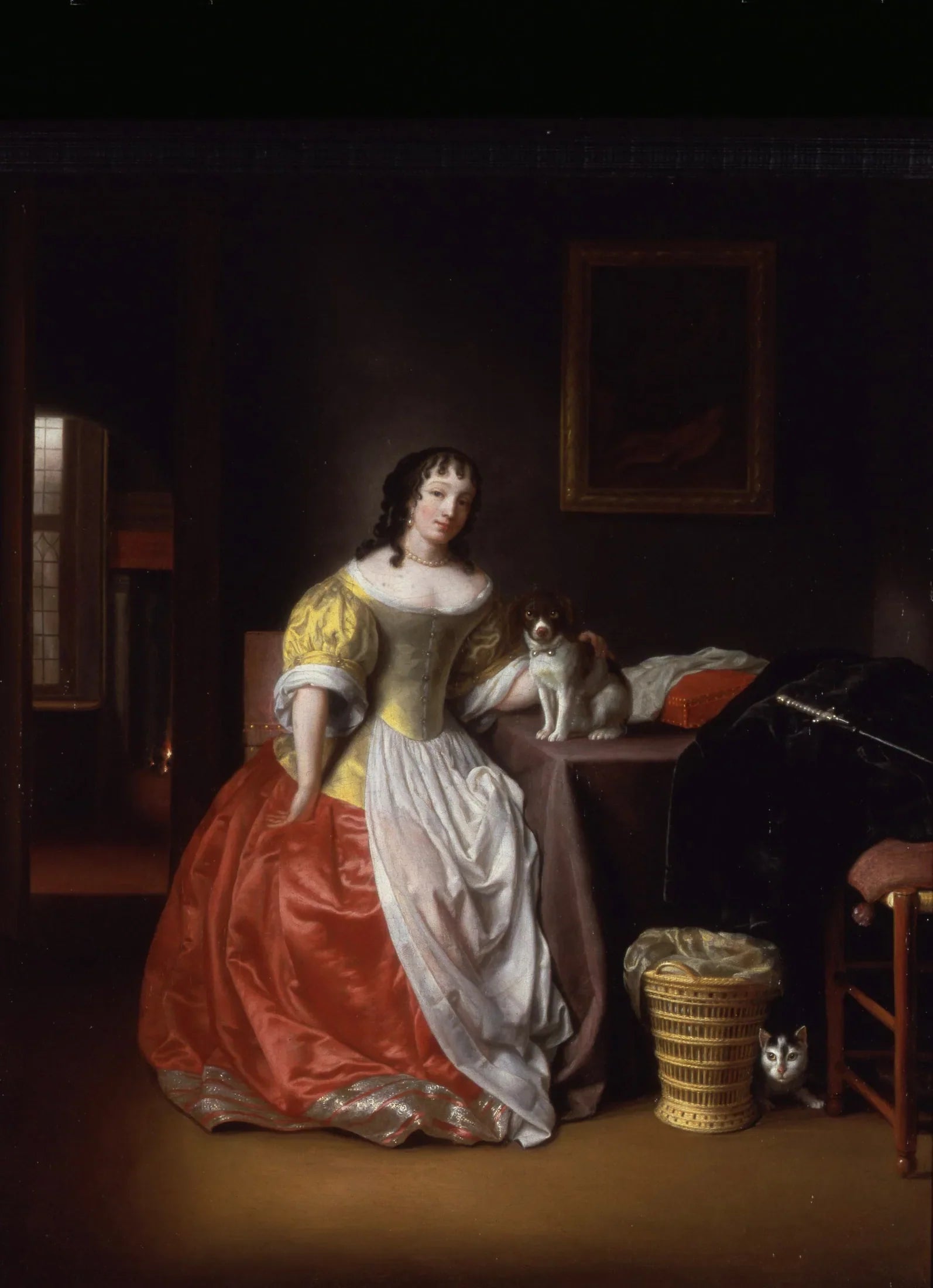 Intérieur avec femme et chien - Samuel van Hoogstraten image 1 copie peinte à la main à l’huile