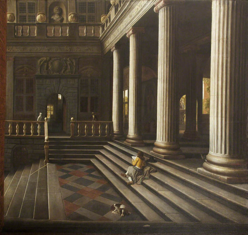 Vue en perspective de la cour d'une maison - Samuel van Hoogstraten