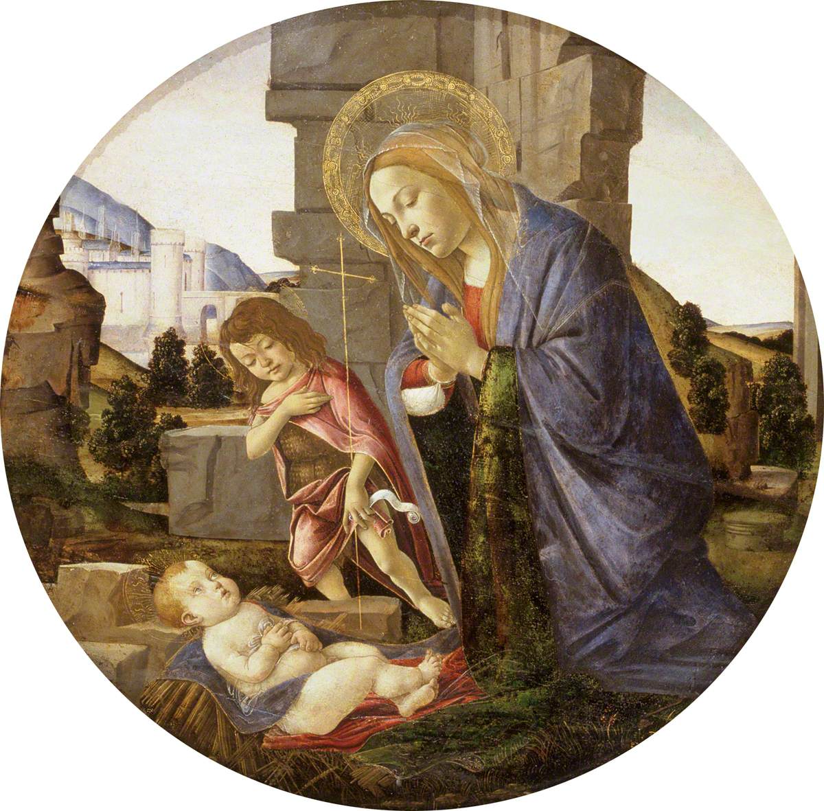 Jomfruen som tilber barnet med den unge hellige Johannes - Sandro Botticelli