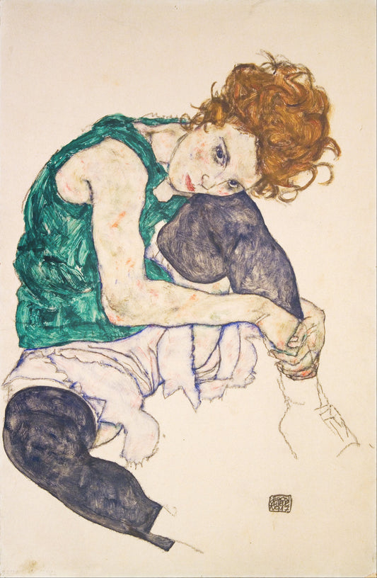 ✨ Sittende kvinne med opptrukne ben (Adele Herms) - Egon Schiele