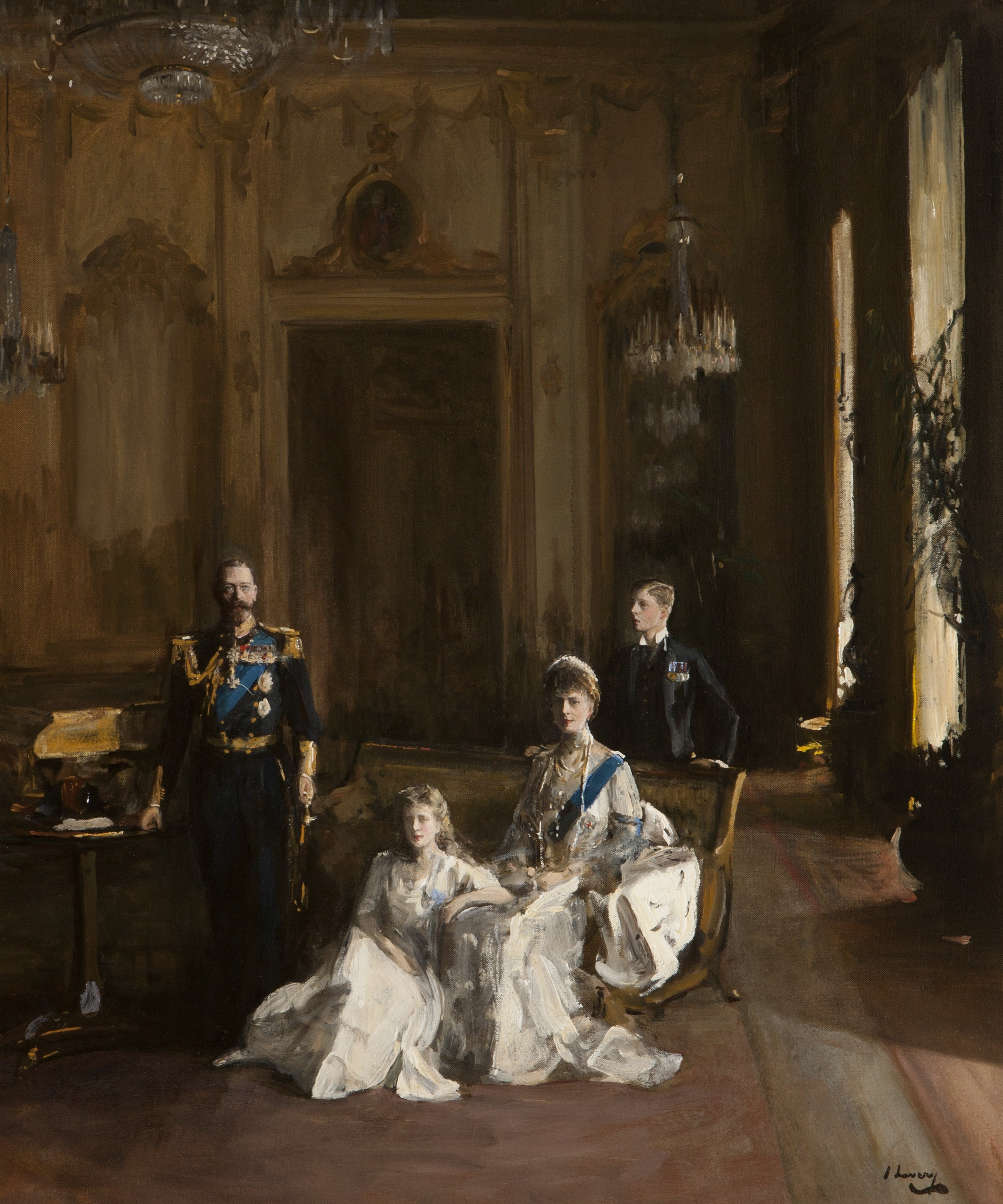 Le Roi, la Reine, le Prince de Galles, la Princesse Mary, le Palais de Buckingham - John Lavery