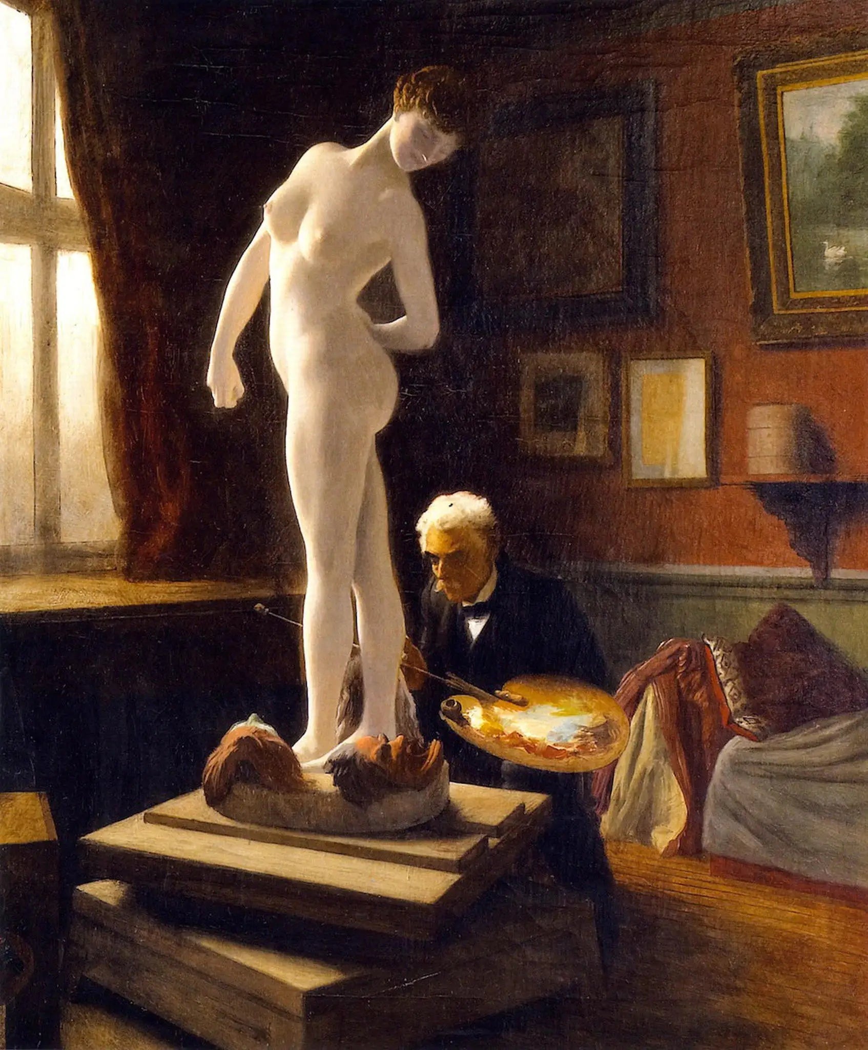 Reproduction du tableau « Autoportrait peignant La Joueuse de boules - Jean-Léon Gérôme » par Alpha Reproduction en peinture à l’huile