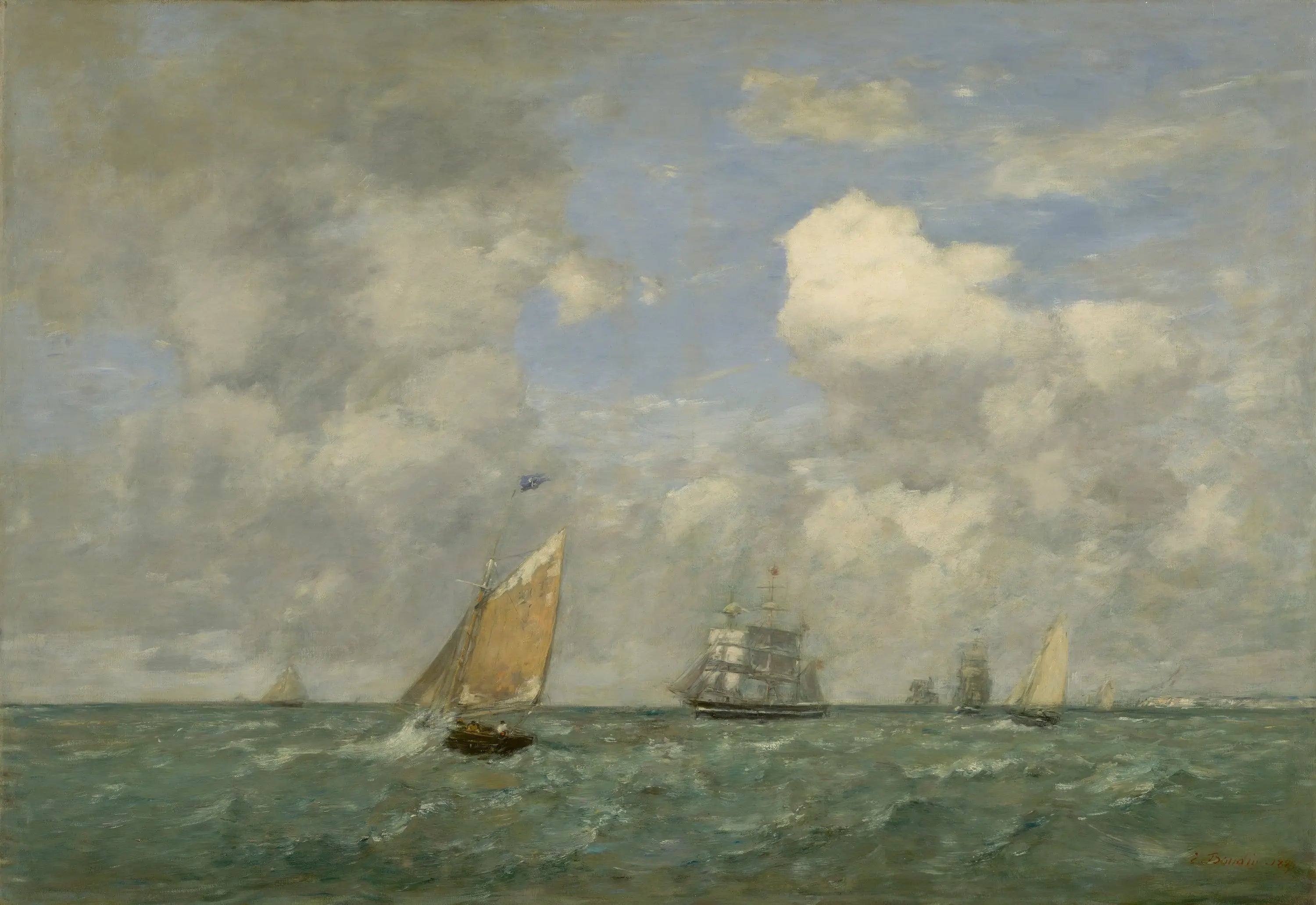 Reproduction du tableau « Navires et voiliers au départ du Havre - Eugène Boudin » par Alpha Reproduction en peinture à l’huile