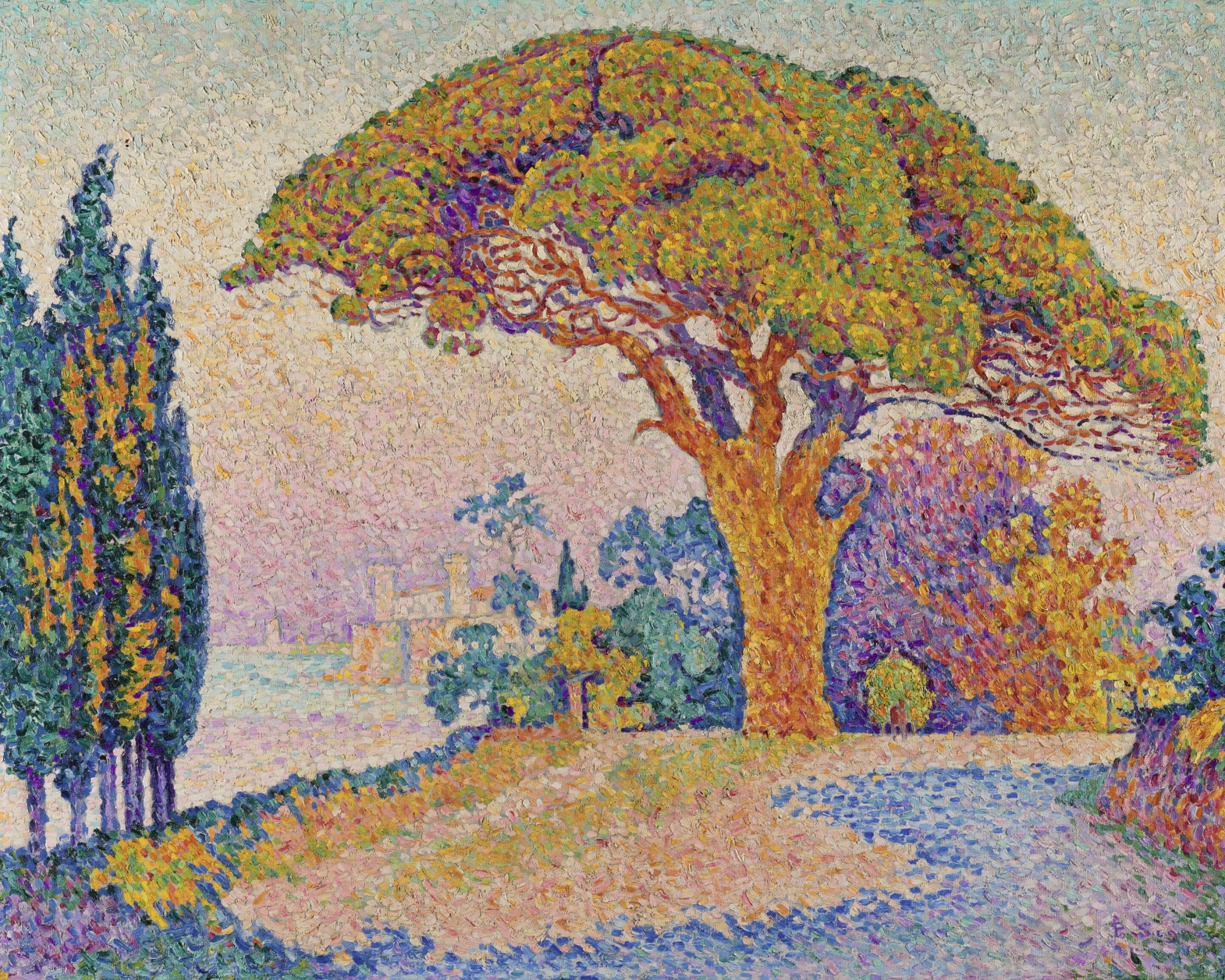 Reproduction du tableau « Le Pin de Bertaud - Paul Signac » par Alpha Reproduction en peinture à l’huile