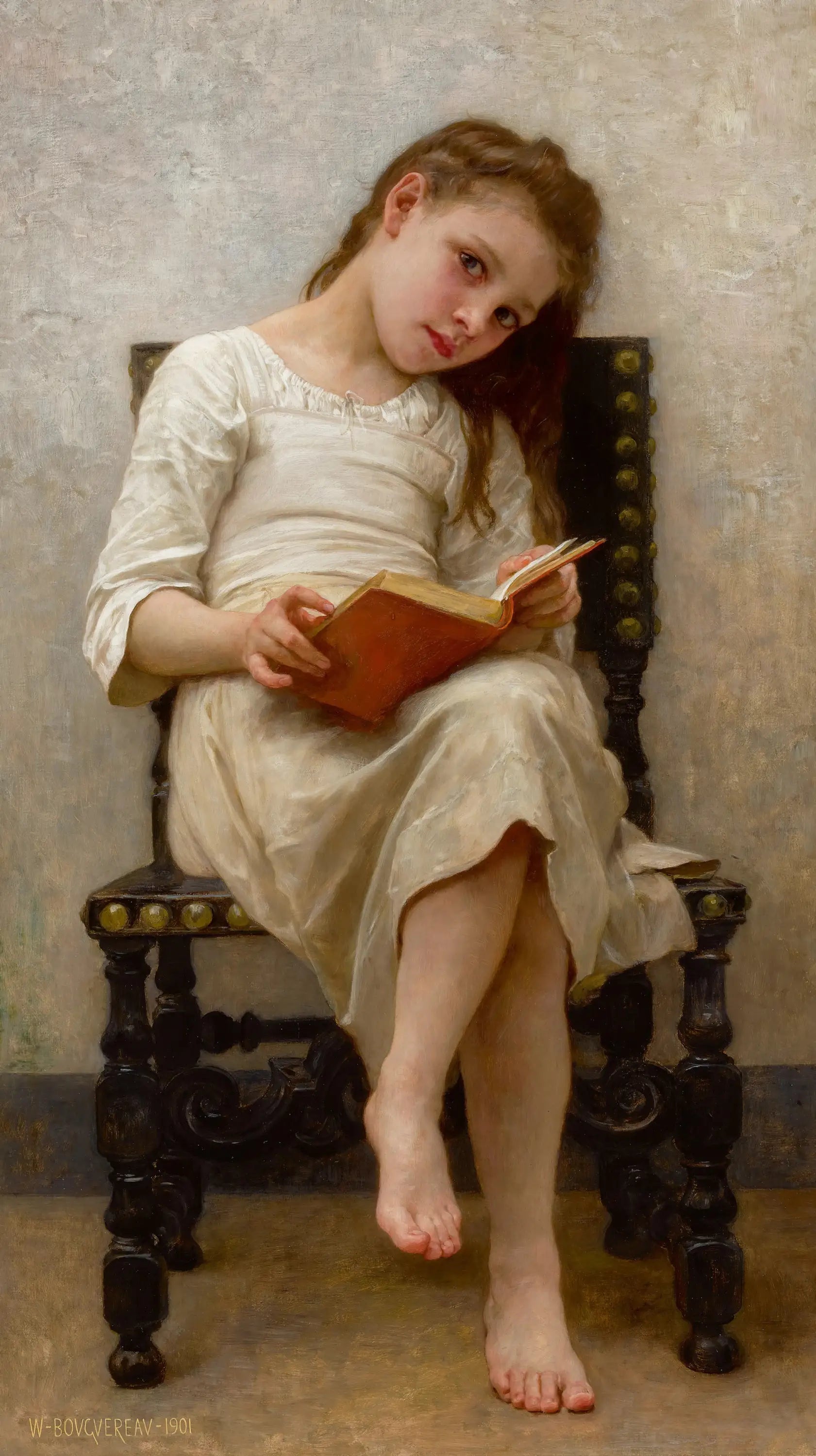 Reproduction du tableau « Le livre de prix - Bouguereau » par Alpha Reproduction en peinture à l’huile