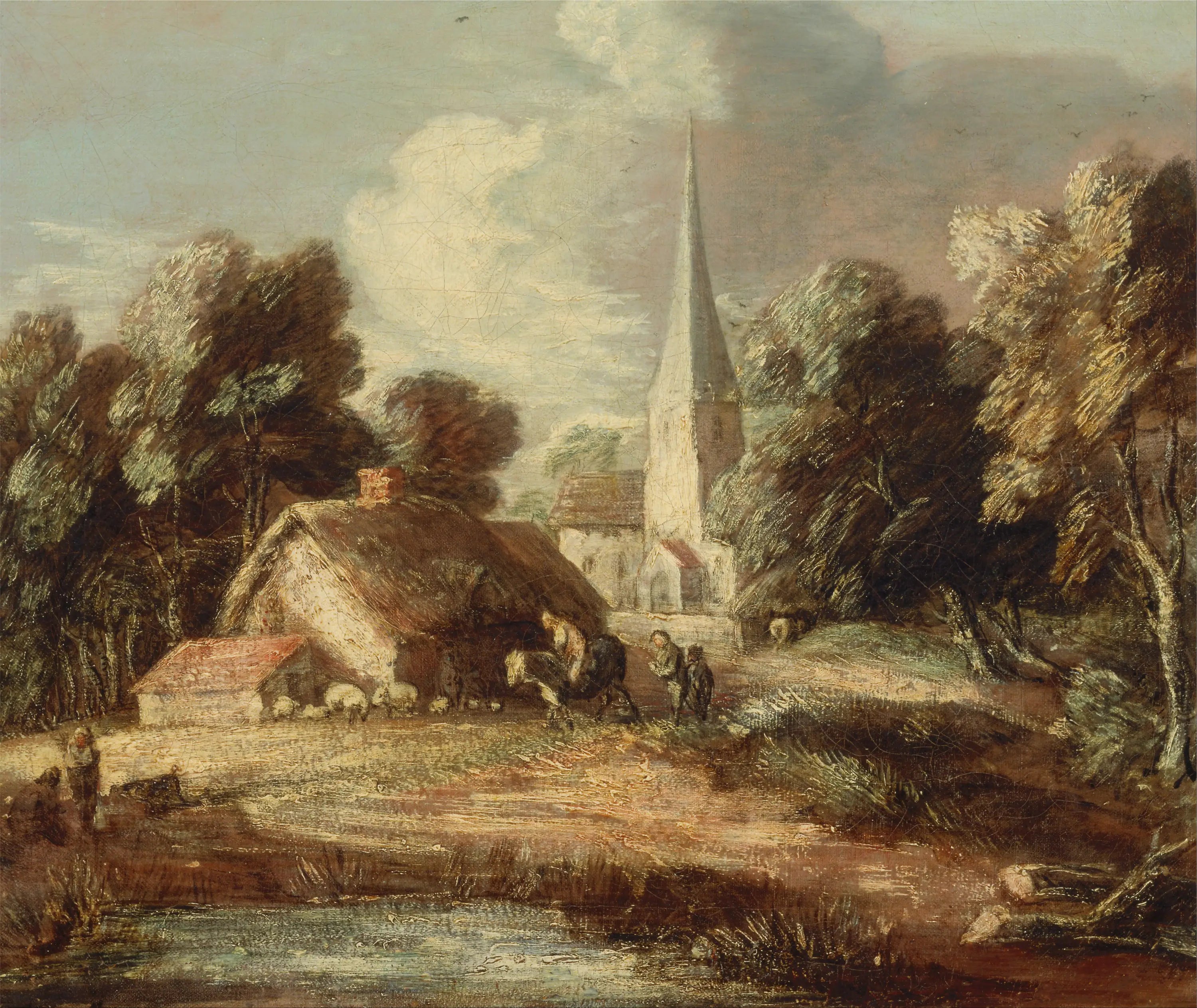 Paysage avec chalet et église - Thomas Gainsborough - Alpha Reproduction