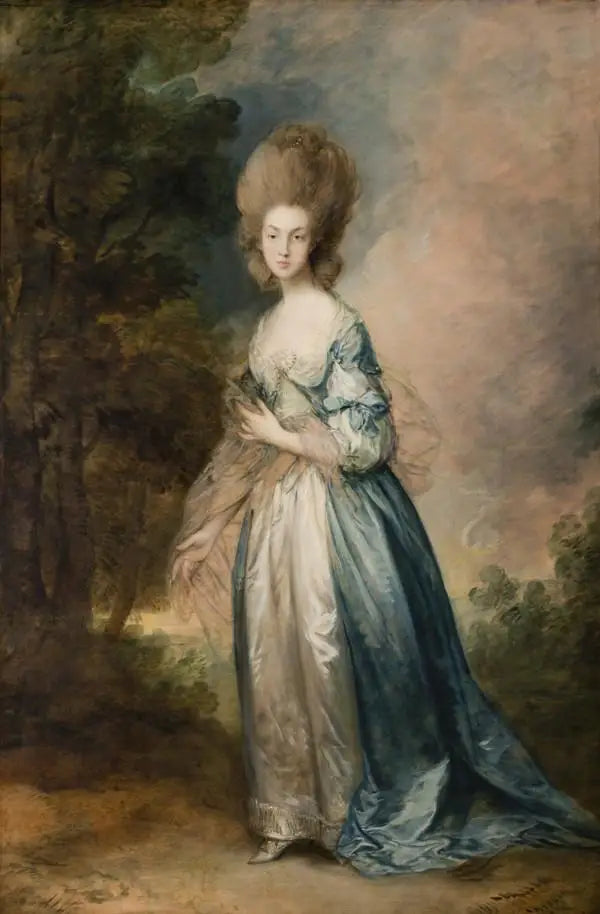 Portrait de Selina Thistlethwayte de la cour normande en pied en robe bleue et blanche - Thomas Gainsborough - Alpha