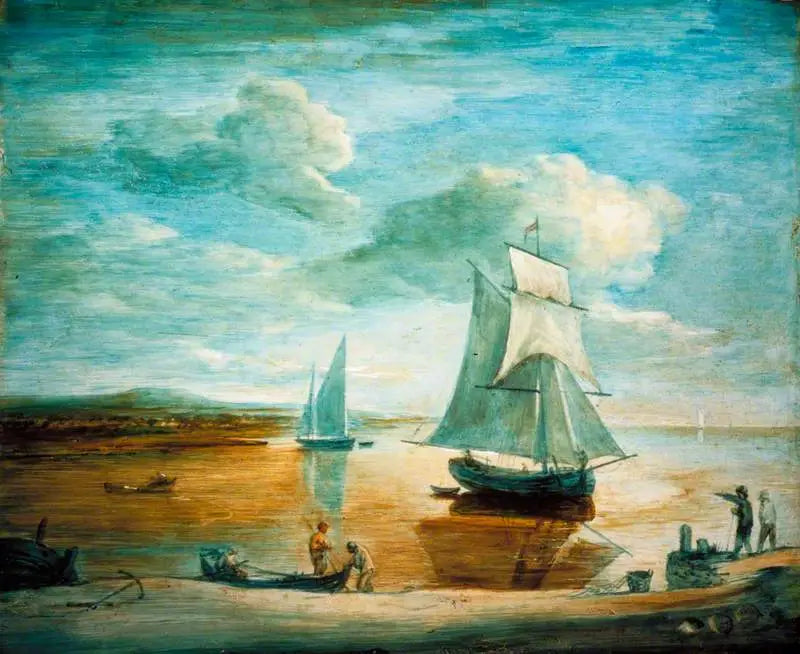 Scène côtière avec des bateaux à voile et à rames et des personnages sur le rivage - Thomas Gainsborough - Alpha