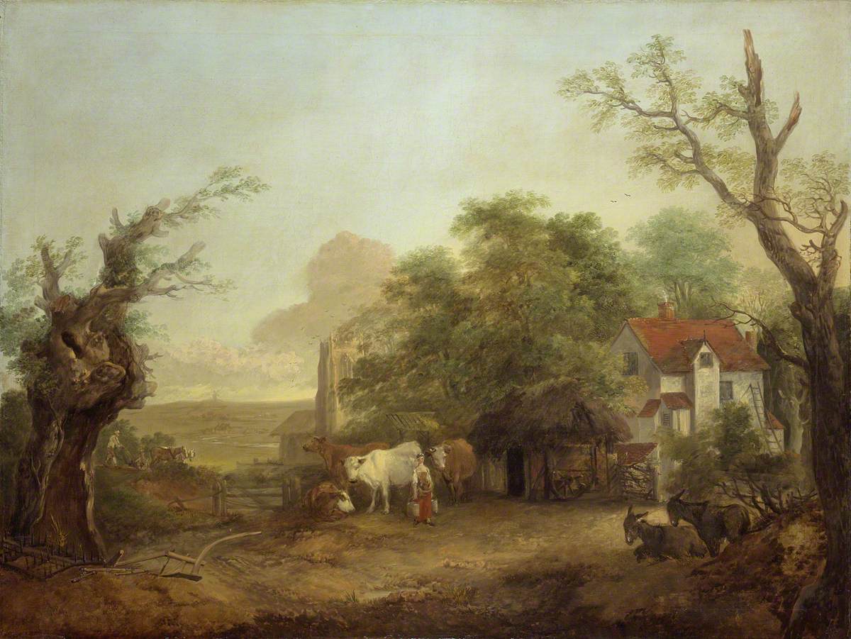 Cour de ferme avec laitière, vaches et ânes - Thomas Gainsborough
