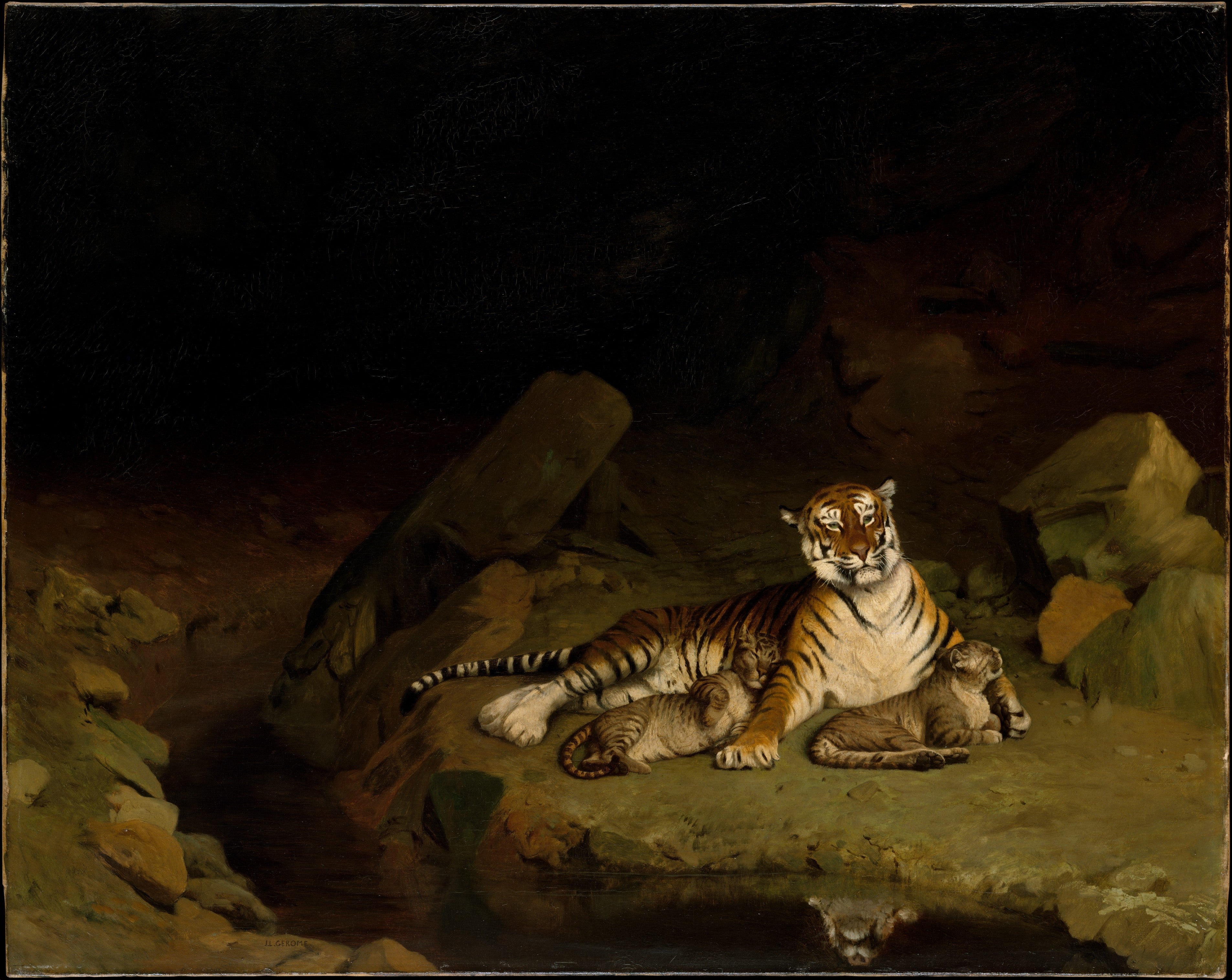 Reproduction du tableau « Tigre et ses petits - Jean-Léon Gérôme » par Alpha Reproduction en peinture à l’huile