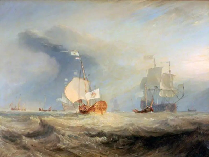 Reproduction du tableau « Van Tromp's Barge Entering the Texel, 1645 - J. M. W. Turner » par Alpha Reproduction en peinture à l’huile