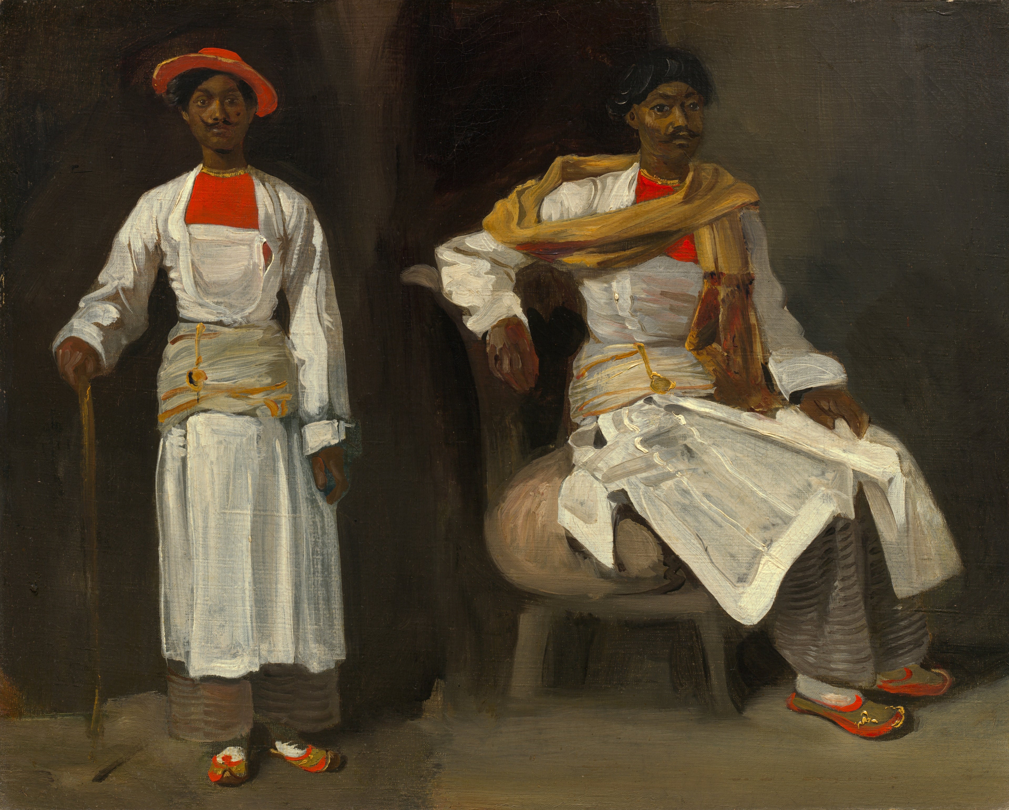 Reproduction du tableau « Deux études d'un indien de Calcutta, assis et debout - Eugène Delacroix » par Alpha Reproduction en peinture à l’huile