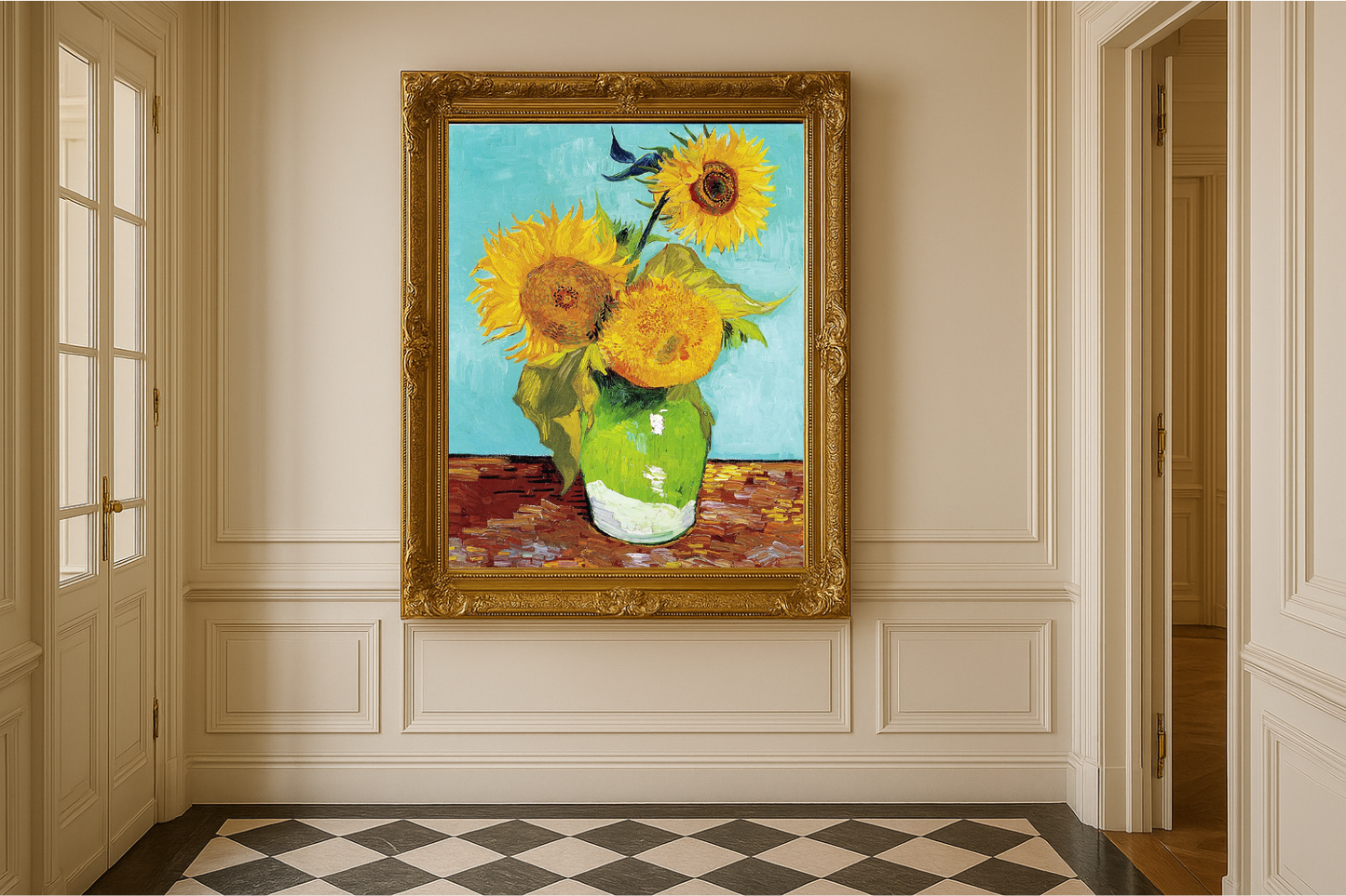 🌻 Solsikker (turkis bakgrunn) – Vincent van Gogh (1888)