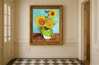 🌻 Solsikker (turkis bakgrunn) – Vincent van Gogh (1888)