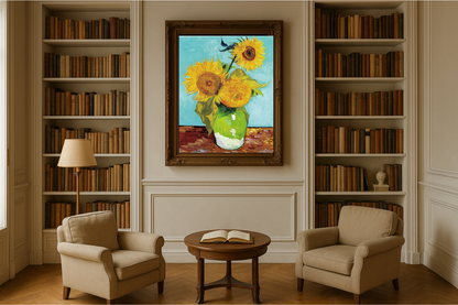 🌻 Solsikker (turkis bakgrunn) – Vincent van Gogh (1888)