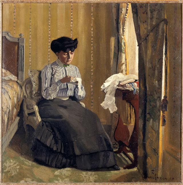 Femme cousine dans un intérieur - Félix Vallotton