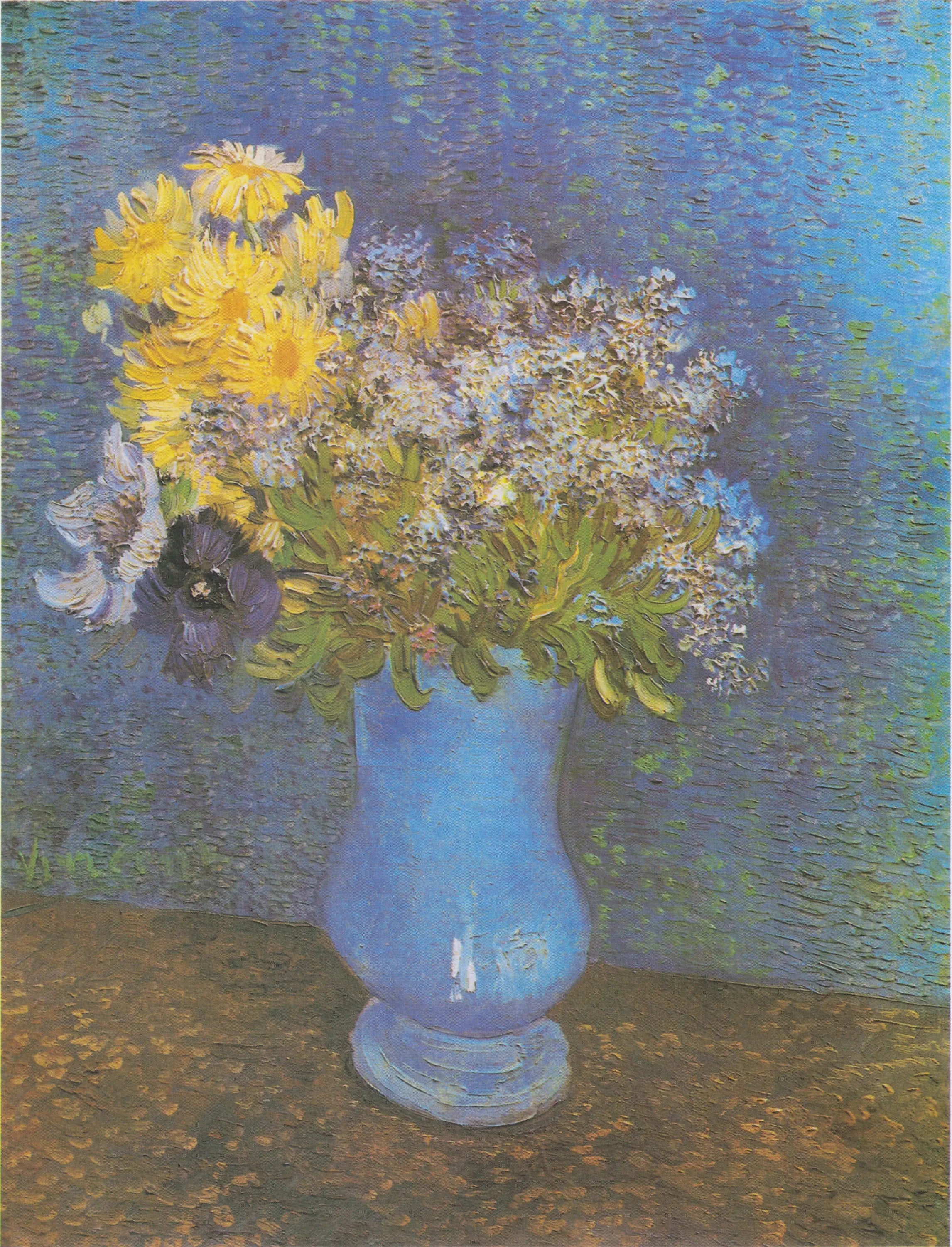 Reproduction du tableau « Bouquet de fleurs dans un vase bleu - Vincent van Gogh » par Alpha Reproduction en peinture à l’huile