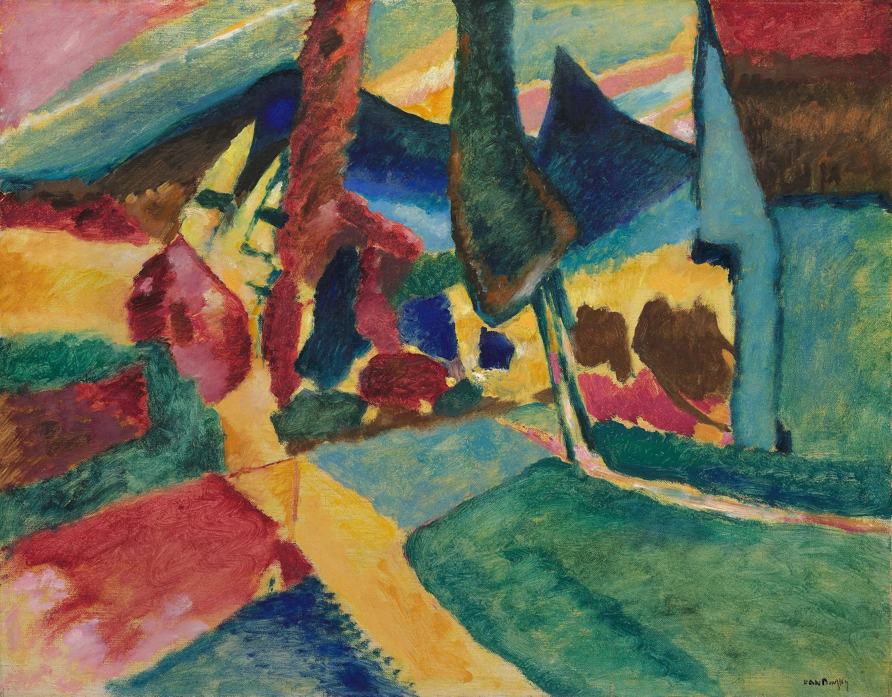 Reproduction du tableau « Paysage avec deux peupliers - Vassily Kandinsky » par Alpha Reproduction en peinture à l’huile