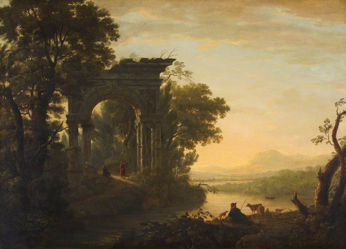 Paysage matinal avec un arc de triomphe, William Ashford, 1777