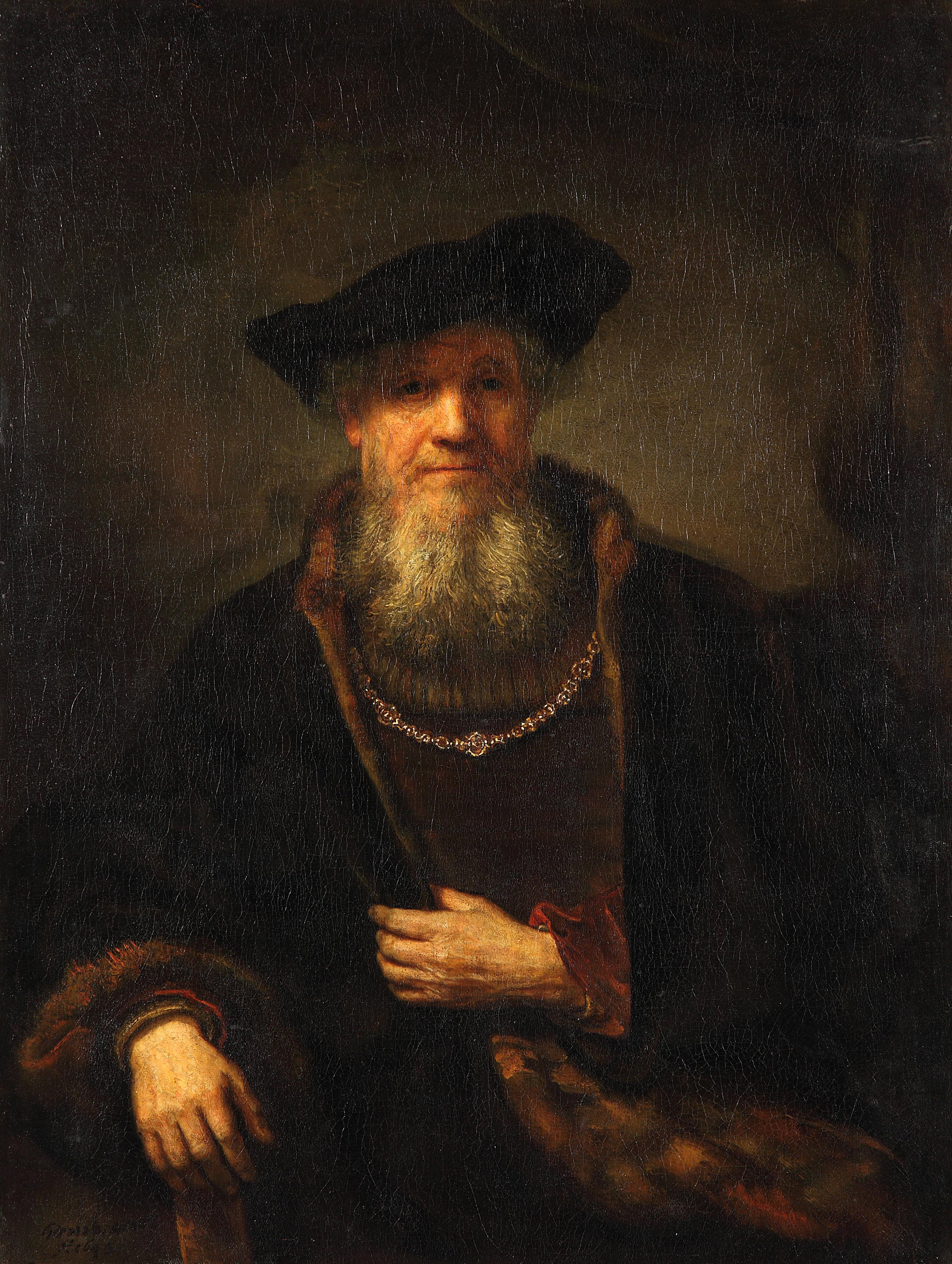 Reproduction du tableau « Vieil homme avec un manteau de fourrure - Rembrandt » par Alpha Reproduction en peinture à l’huile