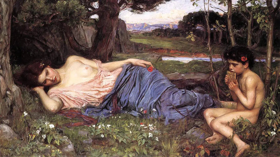 "Lyttende til mine milde rørledninger - John William Waterhouse"