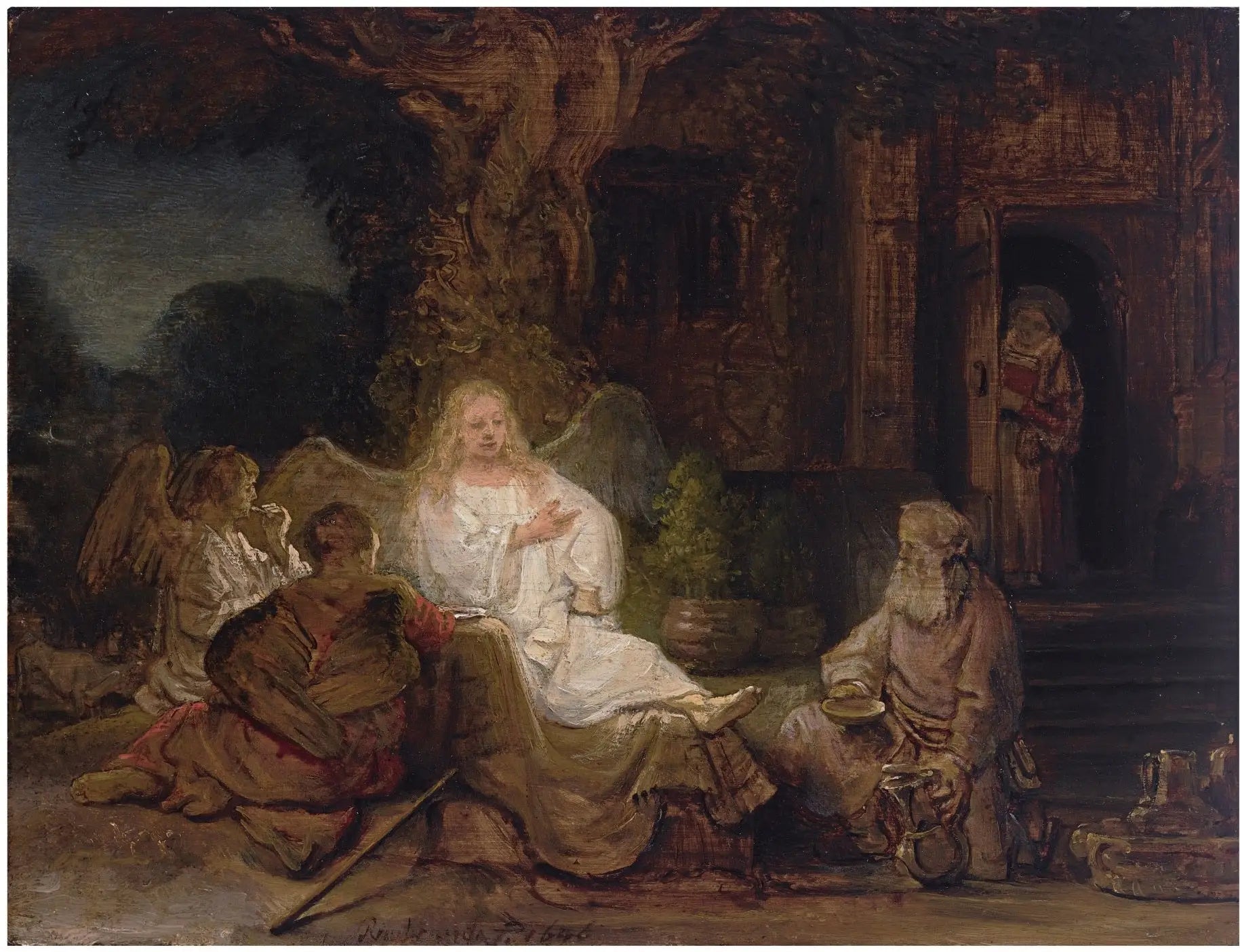 Abraham et les trois anges - Rembrandt image 1 copie peinte à la main à l’huile