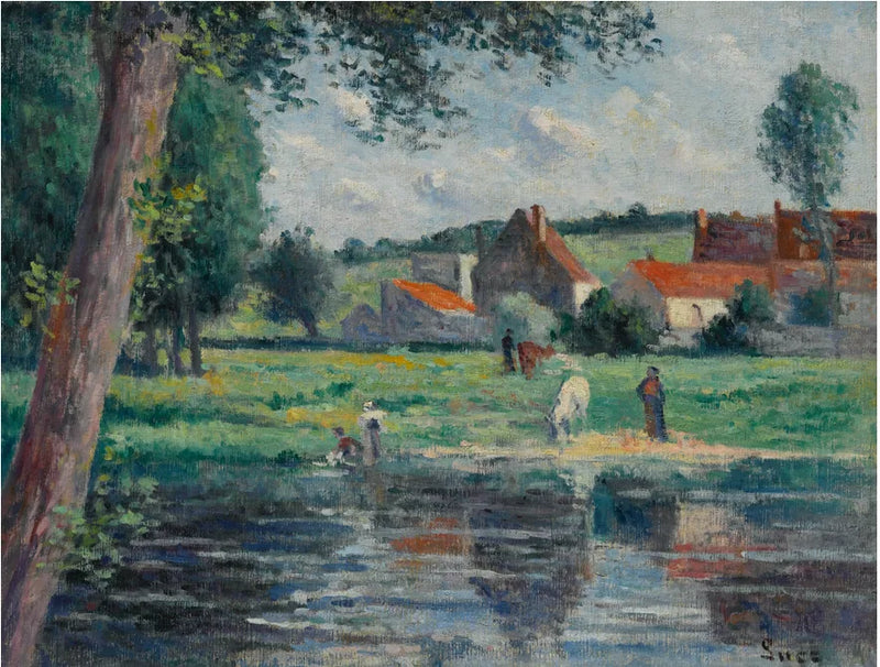 Drikkefontene ved bredden av Cure - Maximilien Luce