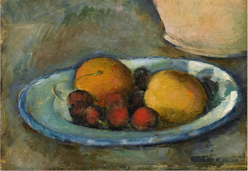 Aprikoser og kirsebær på en tallerken - Paul Cézanne
