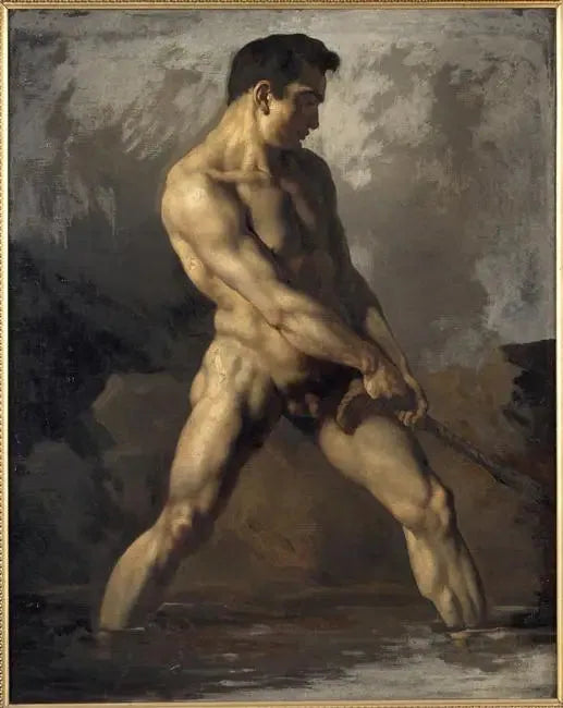 Akademi av stående mann, som trekker i et tau - Théodore Géricault