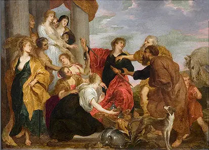 Achille gjenkjenner Lycomède sine døtre - Antoine van Dyck

Source:
Achille reconnaît les filles de Lycomède - Antoine van Dyck