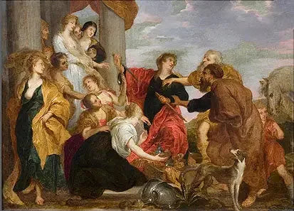 Achille gjenkjenner Lycomède sine døtre - Antoine van Dyck

Source:
Achille reconnaît les filles de Lycomède - Antoine van Dyck