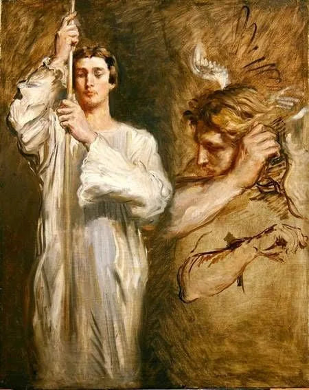 Acolyte bærer kors og Engelfigur - Théodore Chassériau