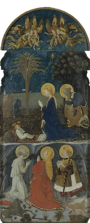 Tilbedelse av Jesusbarnet med Sankt Jerome, Sankt Maria Magdalena og Sankt Eustachius - Paolo Uccello