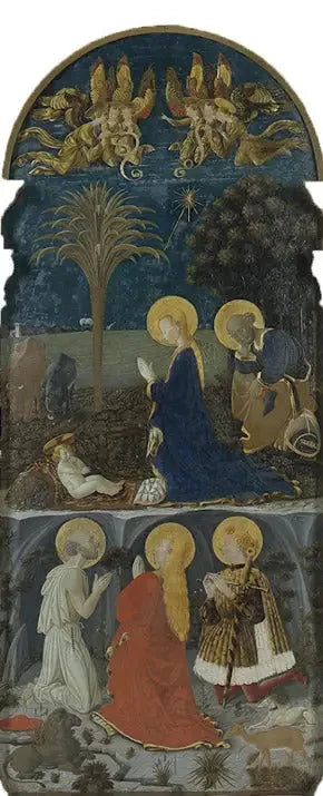 Tilbedelse av Jesusbarnet med Sankt Jerome, Sankt Maria Magdalena og Sankt Eustachius - Paolo Uccello