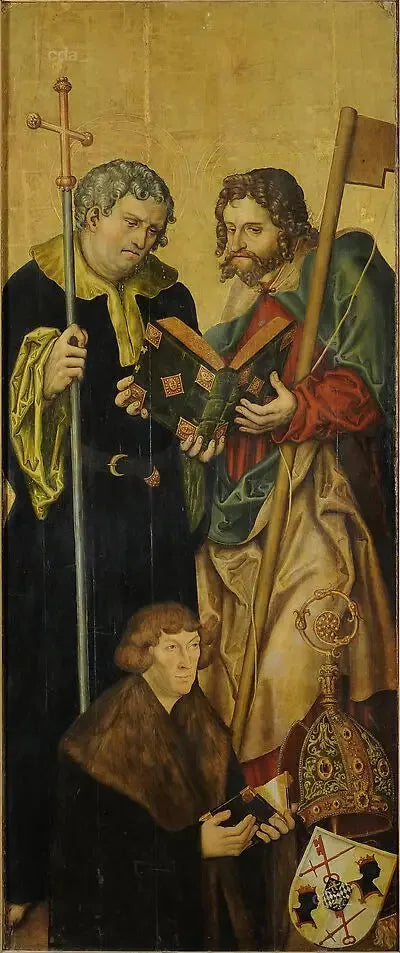 Vingene av korbuen i den vestlige katedralen i Naumburg [venstre vinge]: apostelen Filip og Jakob den Yngre med Filip, palatin av Rhinen (1480-1541), biskop av Freising (se - Lucas Cranach den eldre
