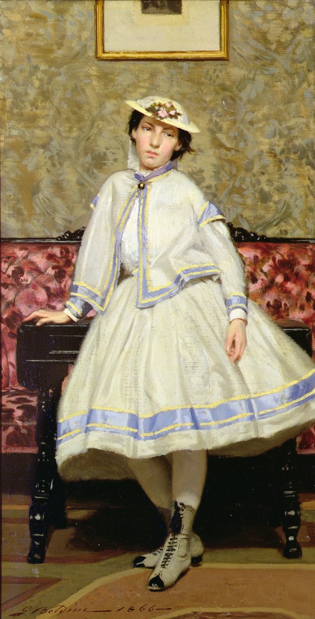 Alaide Banti i hvit kjole - Giovanni Boldini