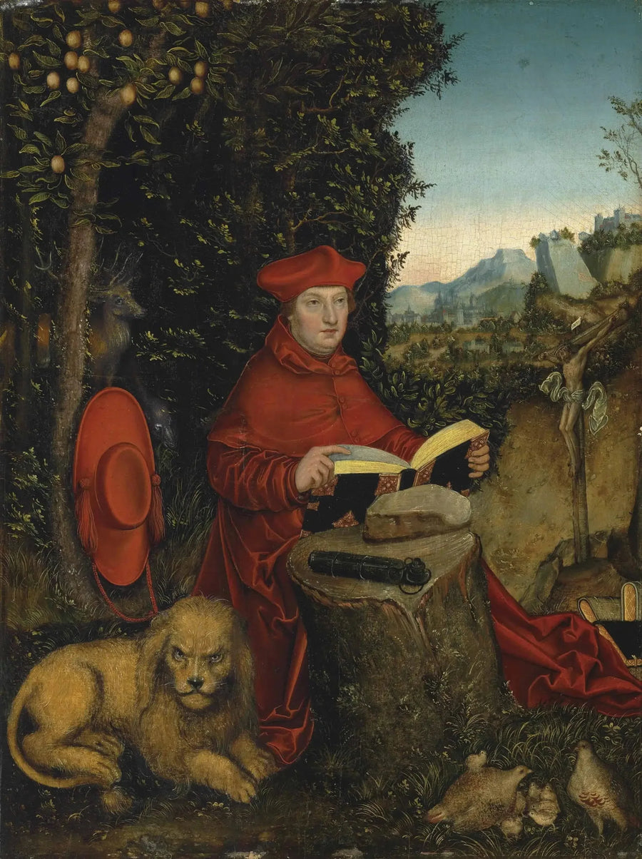 Albrecht av Brandenburg og Saint Jerome i et landskap - Lucas Cranach den eldre