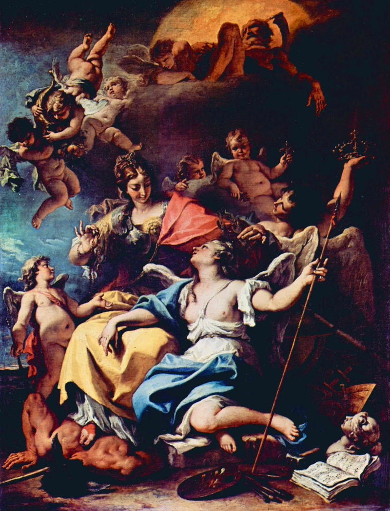 Allé av Frankrike under figuren av Minerva som tramper på uvitenhet og krones av dyden - Sebastiano Ricci