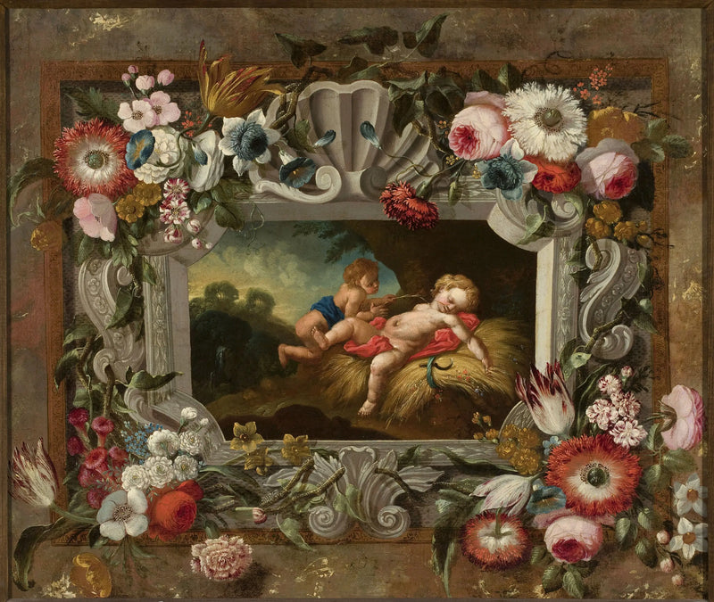 Sommerallegori i en blomsterkrans - François Boucher